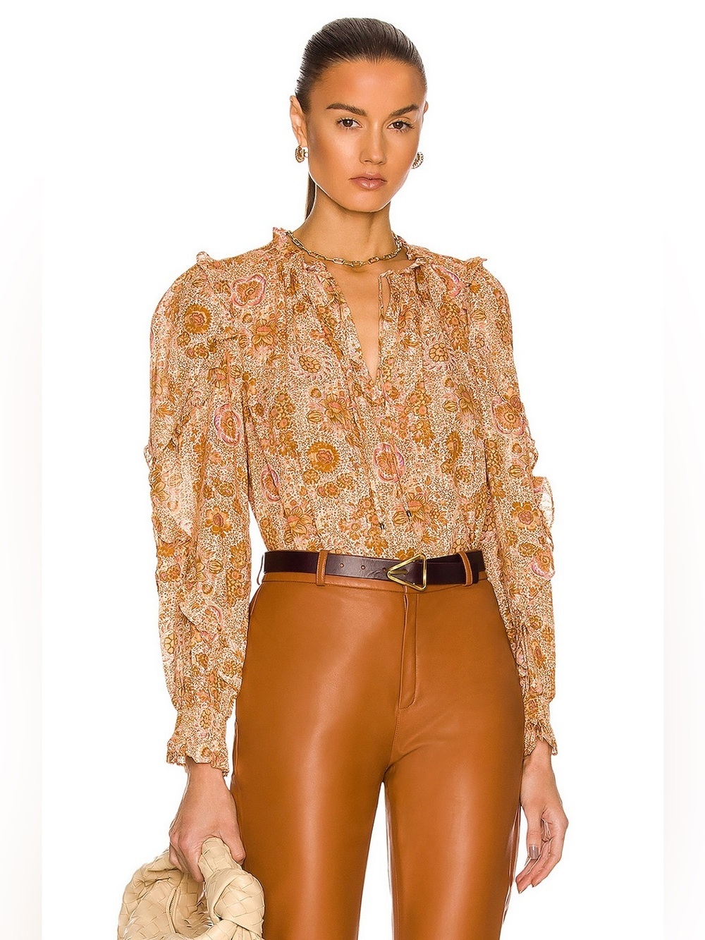 Ulla Johnson Manet Blouse in Meadow Peasant Long Sleeve Top Ruffle Trim Floral